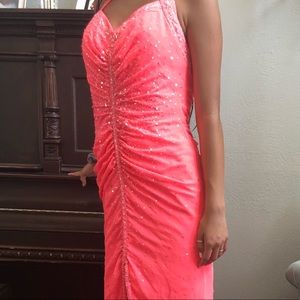 Florescent hot pink sequined prom dress. Size 2-4